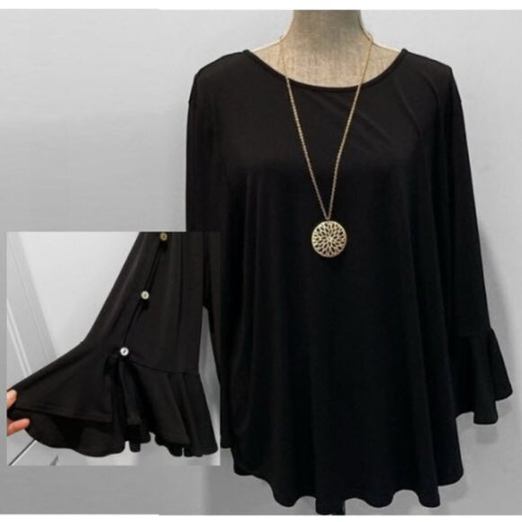 Green Envelope Los Angeles Black Bell Sleeve Flowy Blouse Size 2X - Picture 2 of 11